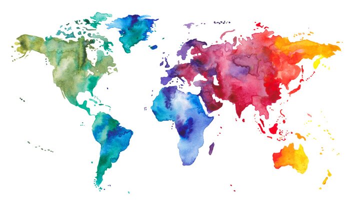 Papier peint  Carte du monde colorée à l'aquarelle