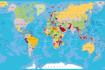Papier peint  Carte du monde colorée avec les noms de pays