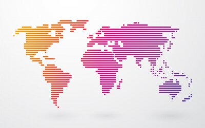 Papier peint  carte du monde composée de bandes de couleur sur un fond clair