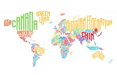 Carte du monde composée de noms de pays typographiques