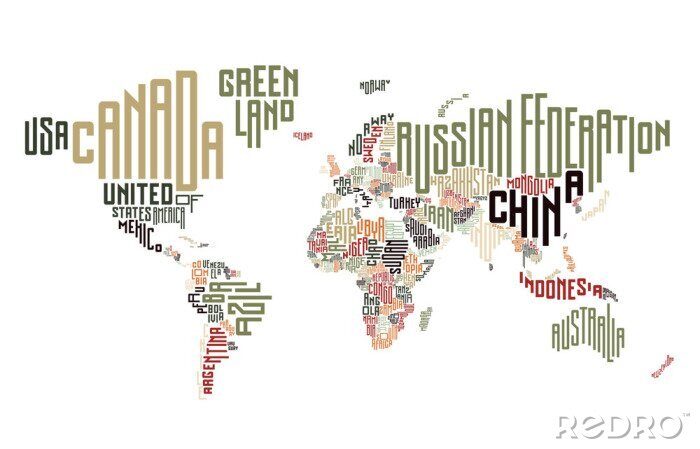 Papier peint  Carte du monde composée de noms de pays typographiques