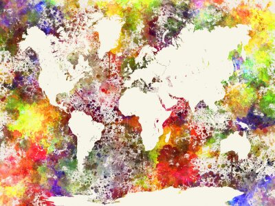 Carte du monde dans aquarelle abstraite de fond