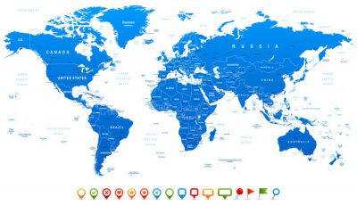 Carte du monde de navigation bleue