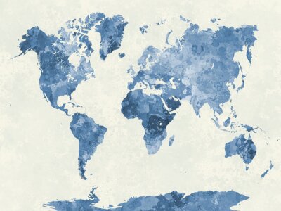 Papier peint  Carte du monde en bleu d'aquarelle