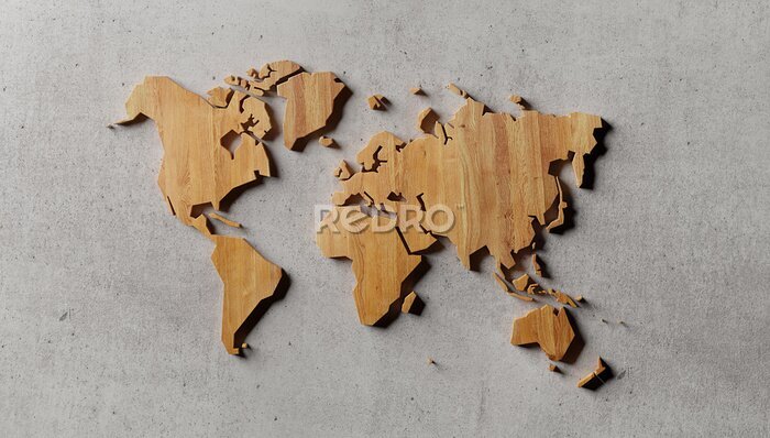 Papier peint  Carte du monde en bois de style industriel