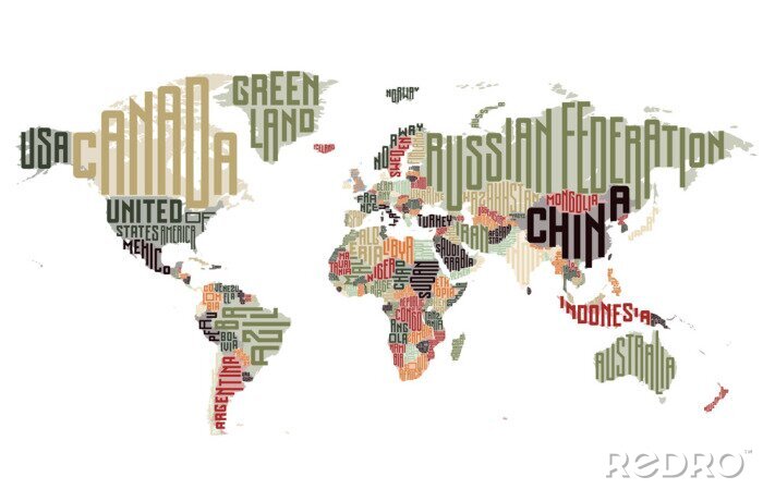 Papier peint  Carte du monde en countrynames typographiques