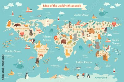 Carte du monde et animaux