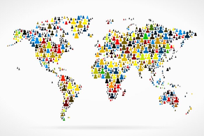 Papier peint  Carte du monde fait de grand groupe de silhouettes de personnes