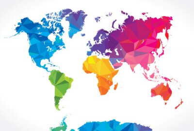 Papier peint  Carte du monde géométrique et colorée sur fond blanc