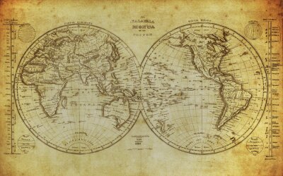 Carte du monde historique avec quadrillage géographique