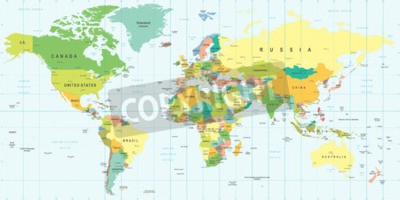 Papier peint  Carte du monde - illustration. Couleur et grille.