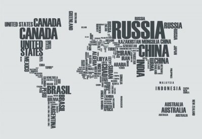 Papier peint  Carte du monde: les contours du pays se compose des mots