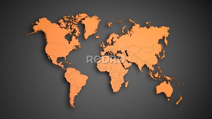 Papier peint  Carte du monde orange sur fond sombre