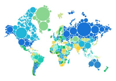 carte du monde point bleu et vert avec les pays, vecteur