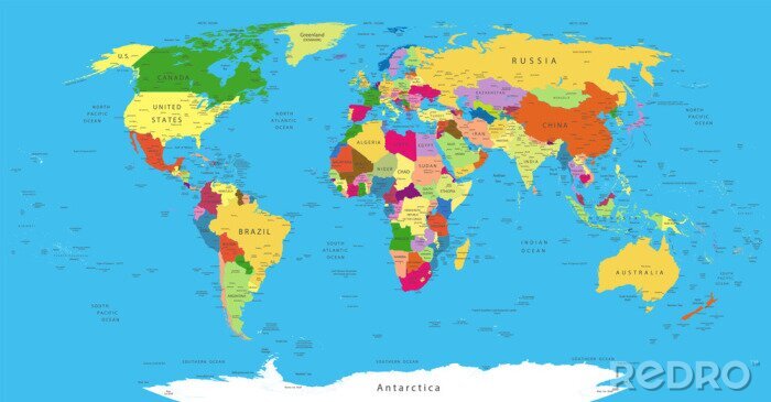 Papier peint  Carte du monde politique colorée