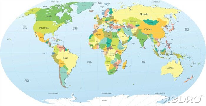 Papier peint  carte du monde politique en couleur