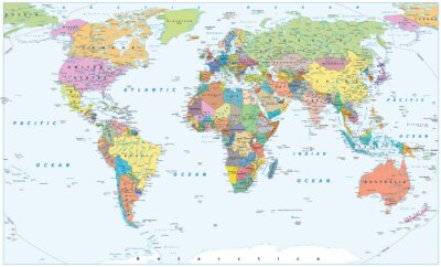Papier peint  Carte du monde politique - frontières, pays et villes
