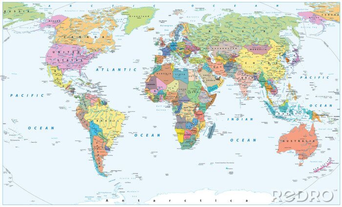 Papier peint  Carte du monde politique - frontières, pays et villes