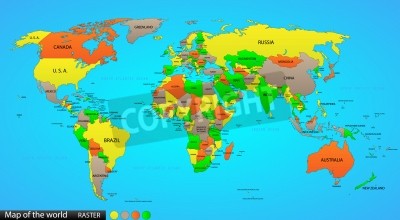 Papier peint  Carte du monde politique sur fond bleu océan avec chaque état étiqueté et marqué sélectionnable dans le panneau Calques fichier si polyvalent allumer à la visibilité au large et la couleur de chaque p