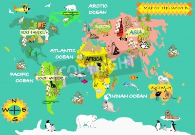 Papier peint  Carte du monde pour enfants avec les océans
