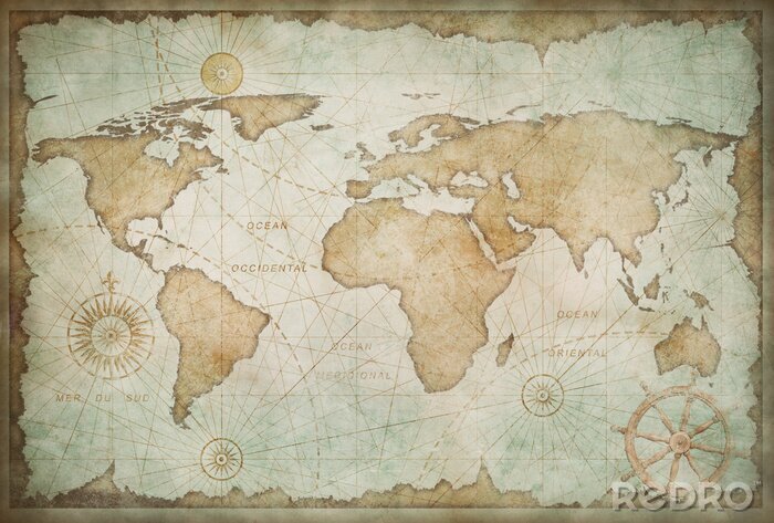 Papier peint  Carte du monde vintage bleue