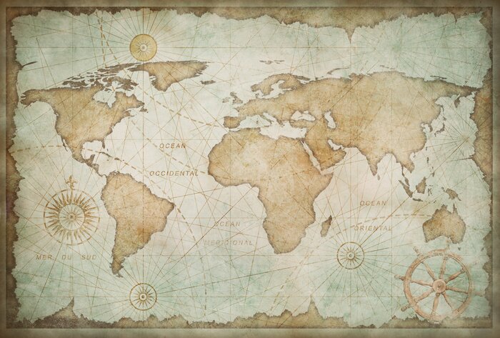 Papier peint  Carte du monde vintage bleue