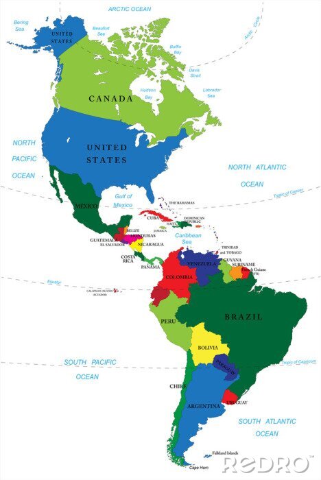 Papier peint  Carte en couleur des deux Amériques