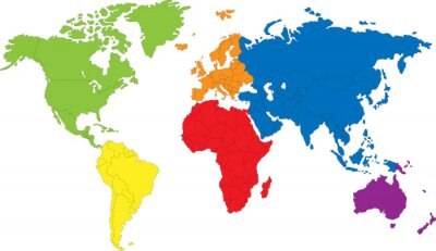 Carte en couleurs du monde avec des frontières des pays