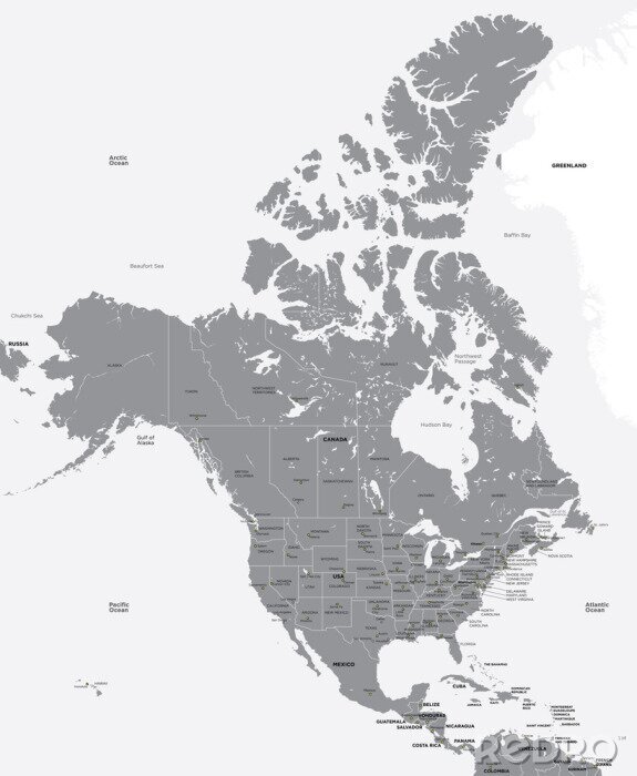 Papier peint  Carte en noir et blanc de l'Amérique du Nord