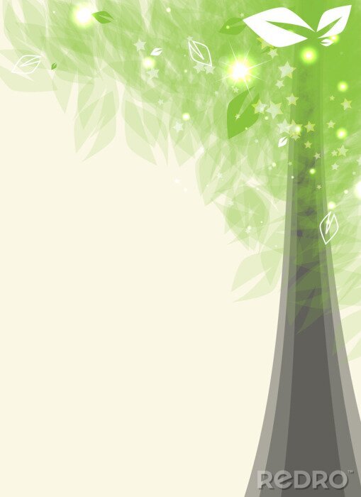 Papier peint  carte futuriste arbre stylisé avec feuillage vert