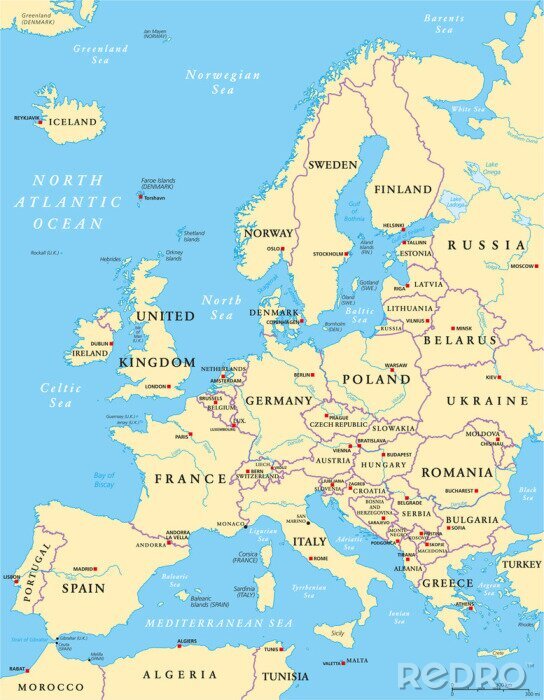 Papier peint  Carte politique de l'Europe beige