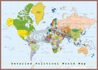 Papier peint  Carte politique détaillée avec majuscules