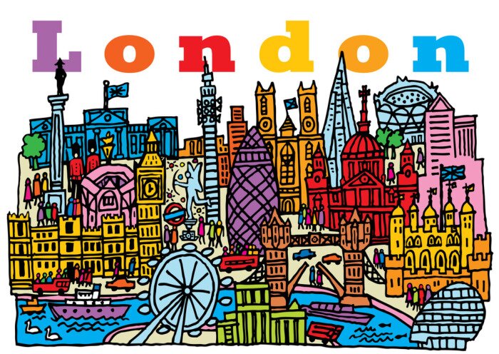 Papier peint  Carte postale colorée de Londres