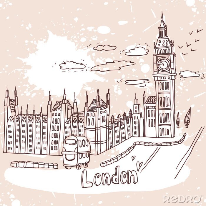 Papier peint  Carte postale de Londres en couleurs