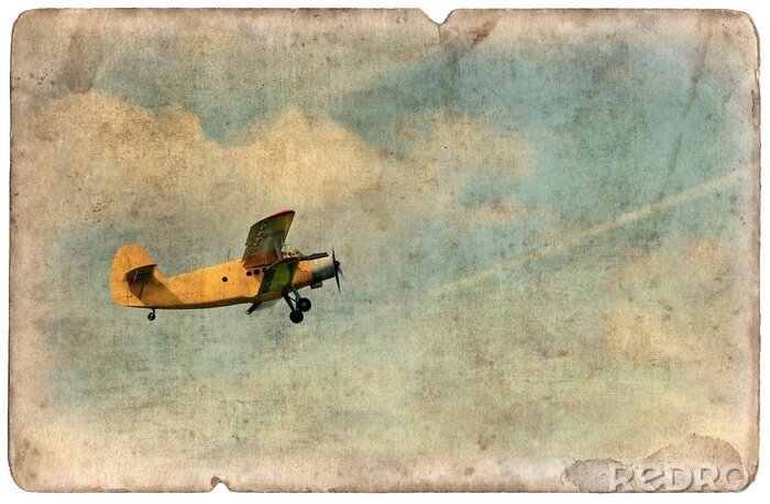 Papier peint  Carte postale militaire Vintage isolé, vol de biplan