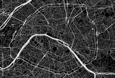 Papier peint  Carte sombre des rues et quartiers de Paris