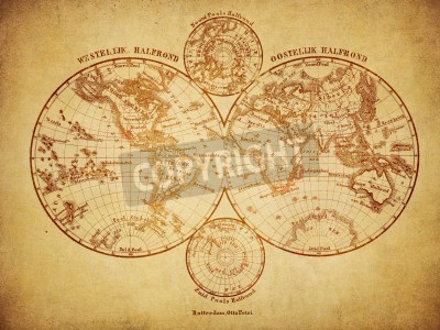 Papier peint  Carte vintage du monde en 1860