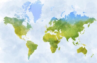 Cartina mondo, disegnata illustrata pennellate, confini Stati