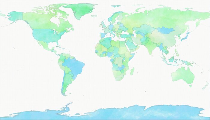 Papier peint  Cartina mondo, disegnata illustrata pennellate, confini Stati