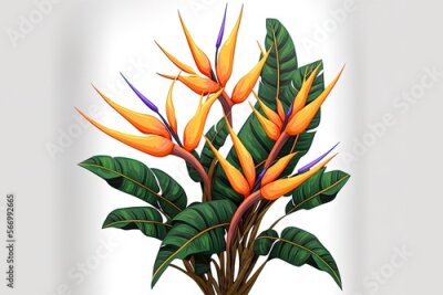 Papier peint  Cartoon depiction of a strelitzia shrub, used for decorating and designing rooms and beaches on tropical islands. Generative AI