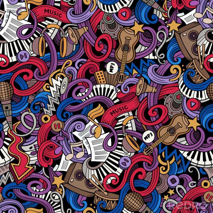 Papier peint  Cartoon hand drawn doodles Music seamless pattern