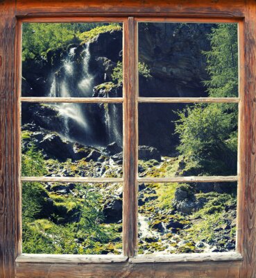 Papier peint  Cascade vue d'une fenêtre
