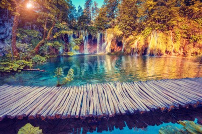 Papier peint  Cascade zen en 3D et eau turquoise