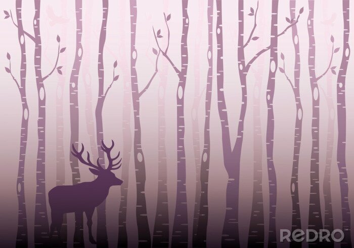 Papier peint  Cerfs contre les arbres