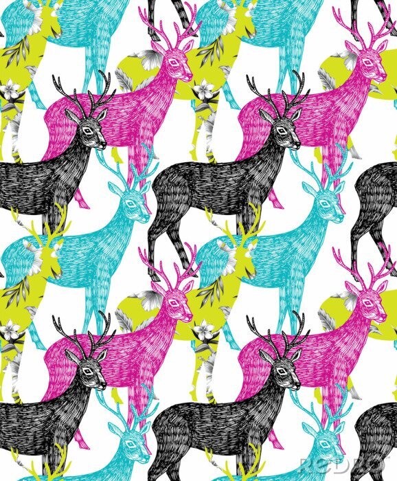 Papier peint  cerfs dessiné à la main fond transparent