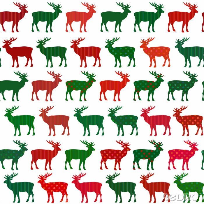 Papier peint  Cerfs scandinaves rouge et vert