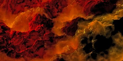 Papier peint  Chaîne de montagnes submergée par de la lave brûlante