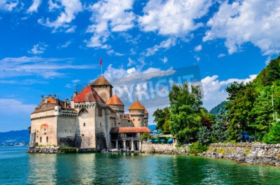 Papier peint  Château au bord du lac en Suisse