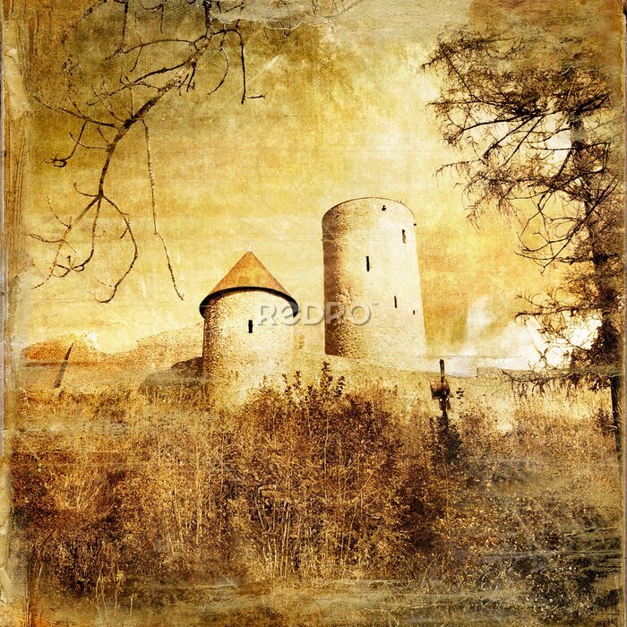 Papier peint  château médiéval (Allemagne) - image tonique dans le style rétro