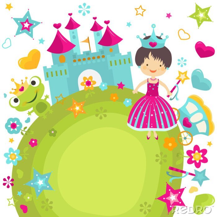 Papier peint  Château, princesse et grenouille couronnée